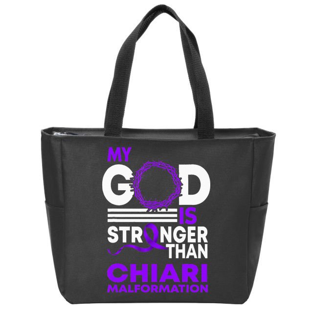 My God Is Stronger Than Chiari Malformation Awareness Ribbon Zip Tote Bag