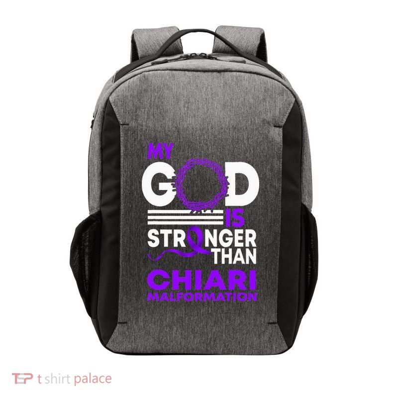 My God Is Stronger Than Chiari Malformation Awareness Ribbon Vector Backpack