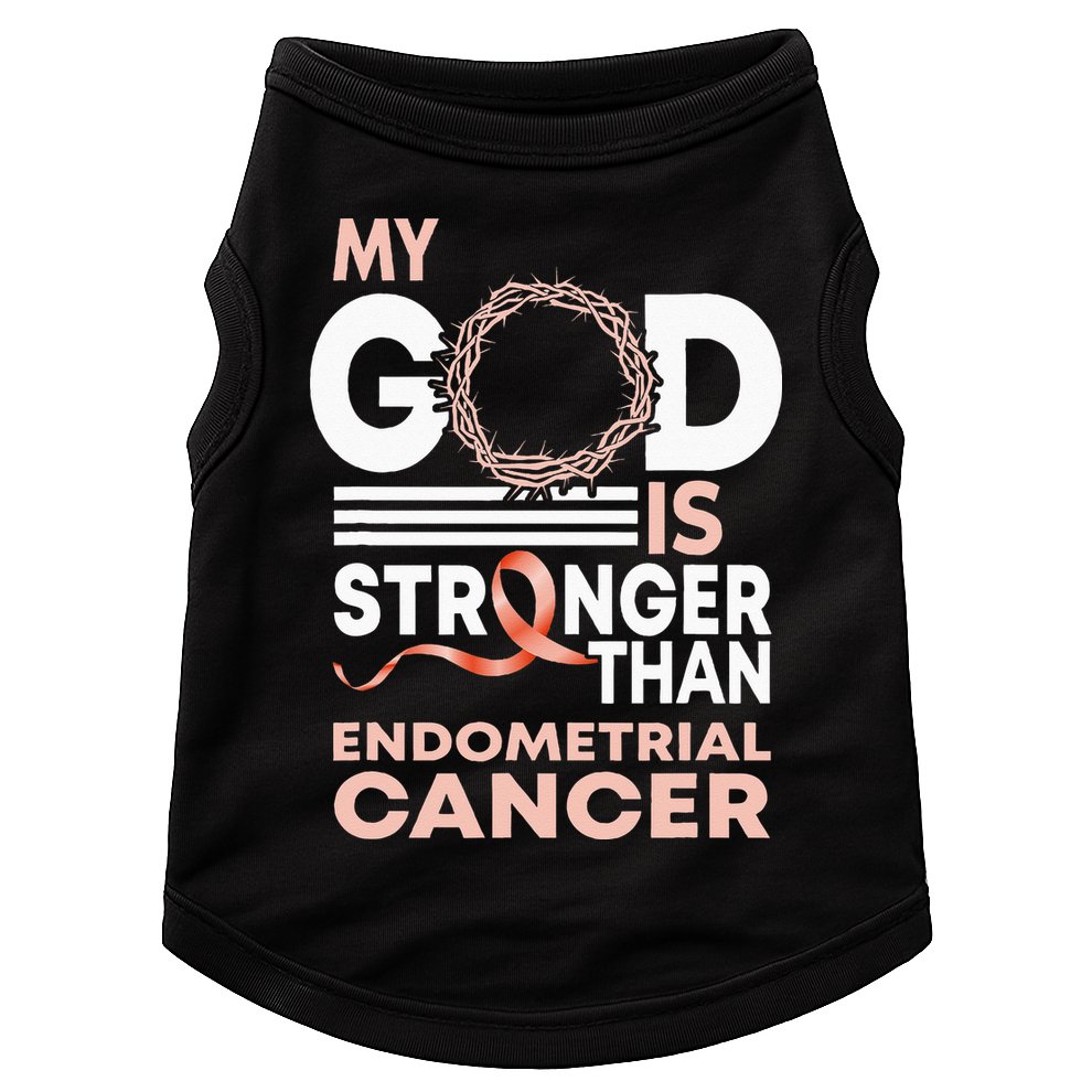 My God Is Stronger Than Endometrial Cancer Awareness Ribbon Doggie Tank