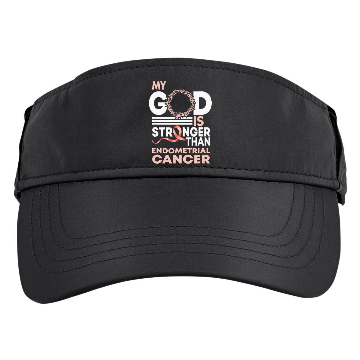 My God Is Stronger Than Endometrial Cancer Awareness Ribbon Adult Drive Performance Visor