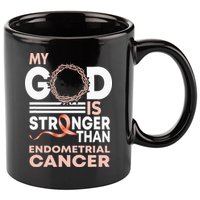 My God Is Stronger Than Endometrial Cancer Awareness Ribbon 11oz C Handle Ceramic Mug