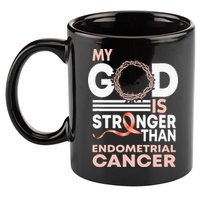My God Is Stronger Than Endometrial Cancer Awareness Ribbon 11oz C Handle Ceramic Mug