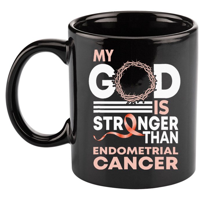 My God Is Stronger Than Endometrial Cancer Awareness Ribbon 11oz C Handle Ceramic Mug