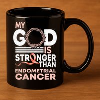 My God Is Stronger Than Endometrial Cancer Awareness Ribbon 11oz C Handle Ceramic Mug