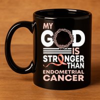 My God Is Stronger Than Endometrial Cancer Awareness Ribbon 11oz C Handle Ceramic Mug