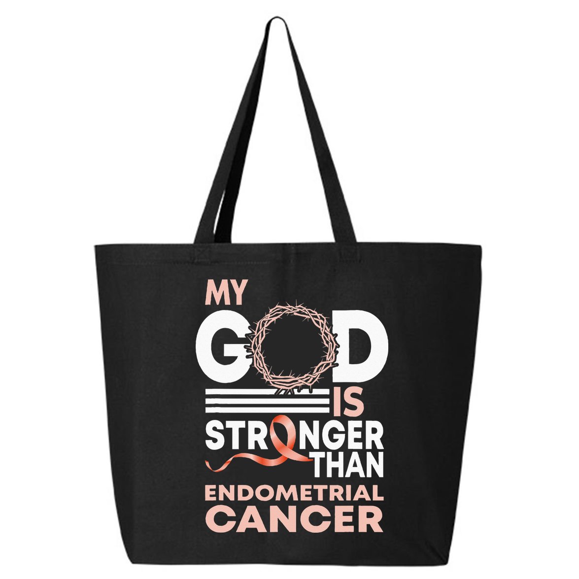 My God Is Stronger Than Endometrial Cancer Awareness Ribbon 25L Jumbo Tote