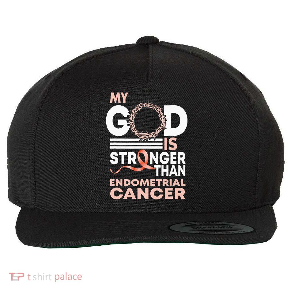 My God Is Stronger Than Endometrial Cancer Awareness Ribbon Wool Snapback Cap