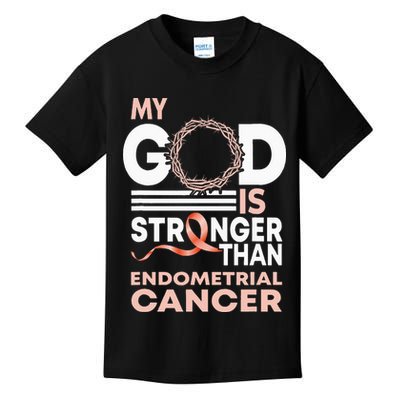My God Is Stronger Than Endometrial Cancer Awareness Ribbon Kids T-Shirt