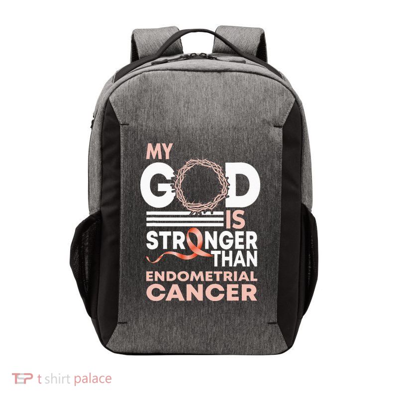 My God Is Stronger Than Endometrial Cancer Awareness Ribbon Vector Backpack
