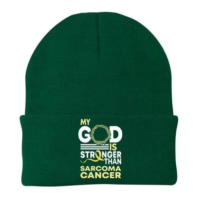 My God Is Stronger Than Sarcoma Cancer Awareness Ribbon Knit Cap Winter Beanie