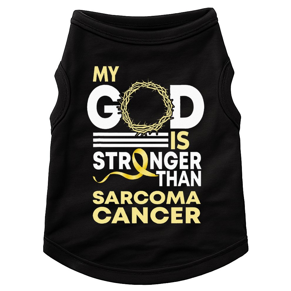 My God Is Stronger Than Sarcoma Cancer Awareness Ribbon Doggie Tank