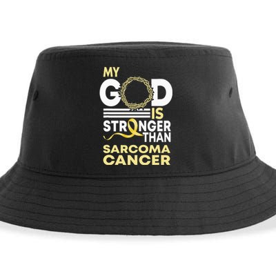 My God Is Stronger Than Sarcoma Cancer Awareness Ribbon Sustainable Bucket Hat