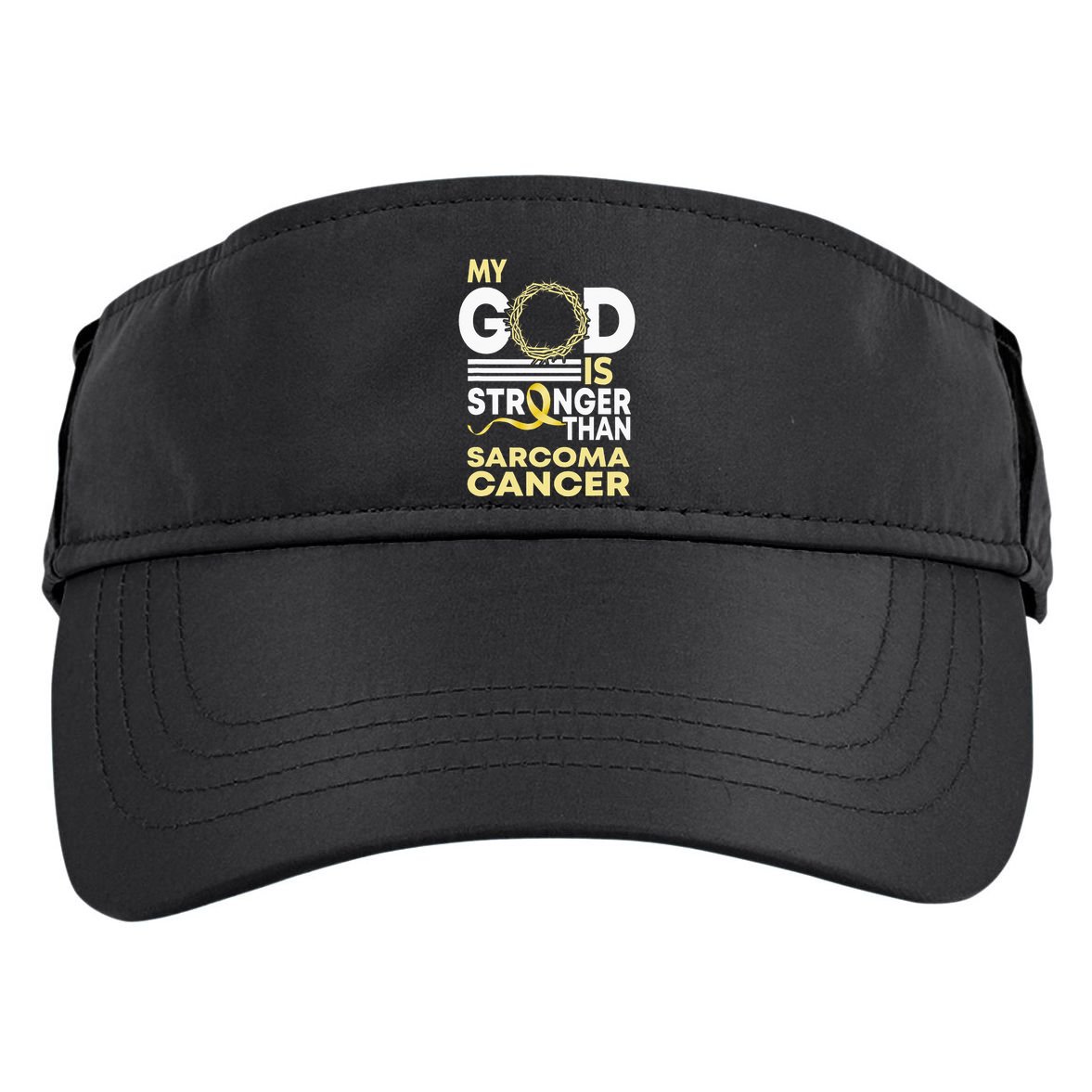 My God Is Stronger Than Sarcoma Cancer Awareness Ribbon Adult Drive Performance Visor