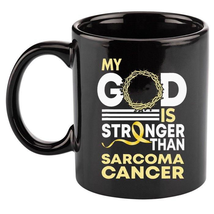My God Is Stronger Than Sarcoma Cancer Awareness Ribbon 11oz C Handle Ceramic Mug
