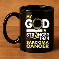 My God Is Stronger Than Sarcoma Cancer Awareness Ribbon 11oz C Handle Ceramic Mug