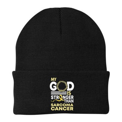 My God Is Stronger Than Sarcoma Cancer Awareness Ribbon Beanie