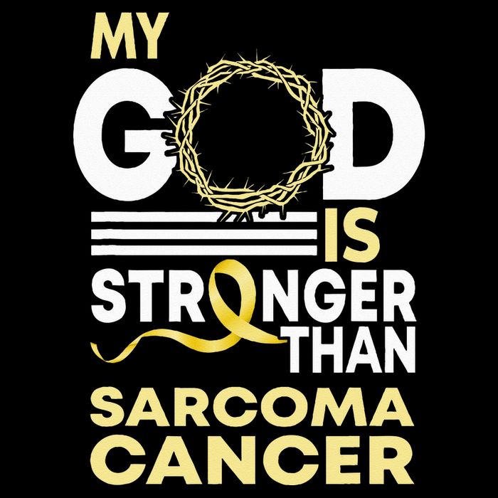My God Is Stronger Than Sarcoma Cancer Awareness Ribbon Drawstring Bag