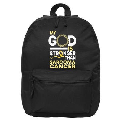 My God Is Stronger Than Sarcoma Cancer Awareness Ribbon 16 in Basic Backpack