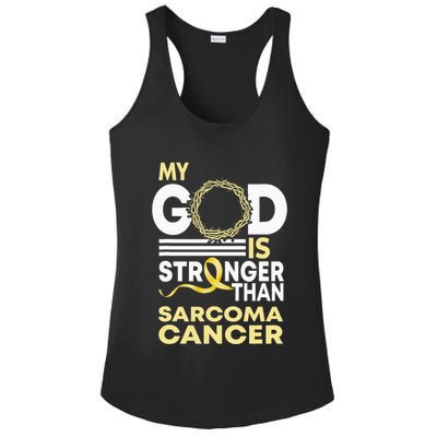 My God Is Stronger Than Sarcoma Cancer Awareness Ribbon Ladies PosiCharge Competitor Racerback Tank