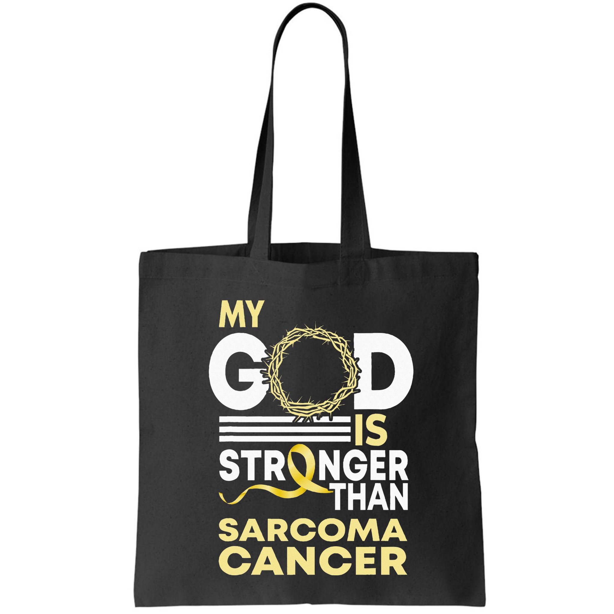 My God Is Stronger Than Sarcoma Cancer Awareness Ribbon Bag