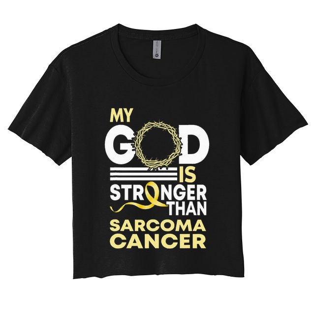 My God Is Stronger Than Sarcoma Cancer Awareness Ribbon Crop Top