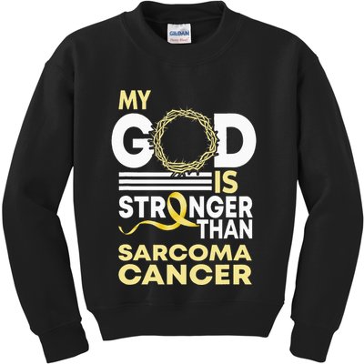 My God Is Stronger Than Sarcoma Cancer Awareness Ribbon Kids Sweatshirt