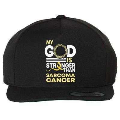My God Is Stronger Than Sarcoma Cancer Awareness Ribbon Wool Snapback Cap