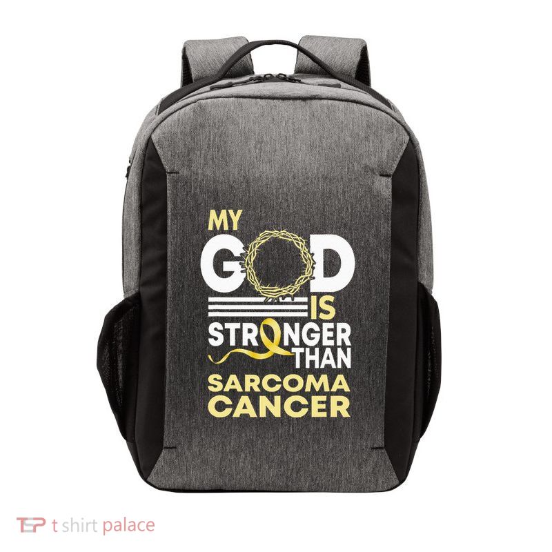 My God Is Stronger Than Sarcoma Cancer Awareness Ribbon Vector Backpack