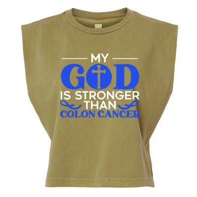 My God Is Stronger Than Colon Cancer Awareness Chrisitan Gift Garment-Dyed Women's Muscle Tee