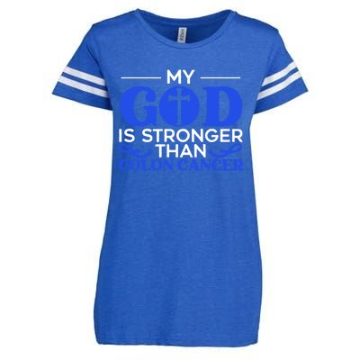 My God Is Stronger Than Colon Cancer Awareness Chrisitan Gift Enza Ladies Jersey Football T-Shirt