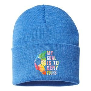 My Goal Is To Deny Yours Soccer Funny Goalie Gift Sustainable Knit Beanie