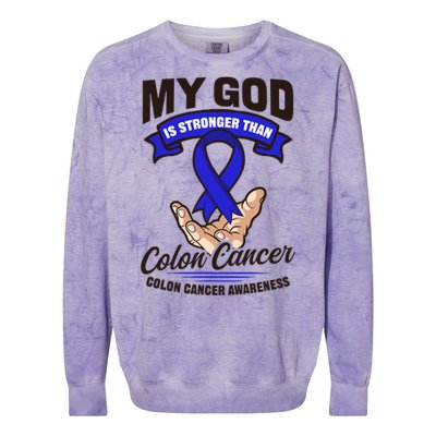 My God Is Stronger Than Design Colon Cancer Awareness Great Gift Colorblast Crewneck Sweatshirt