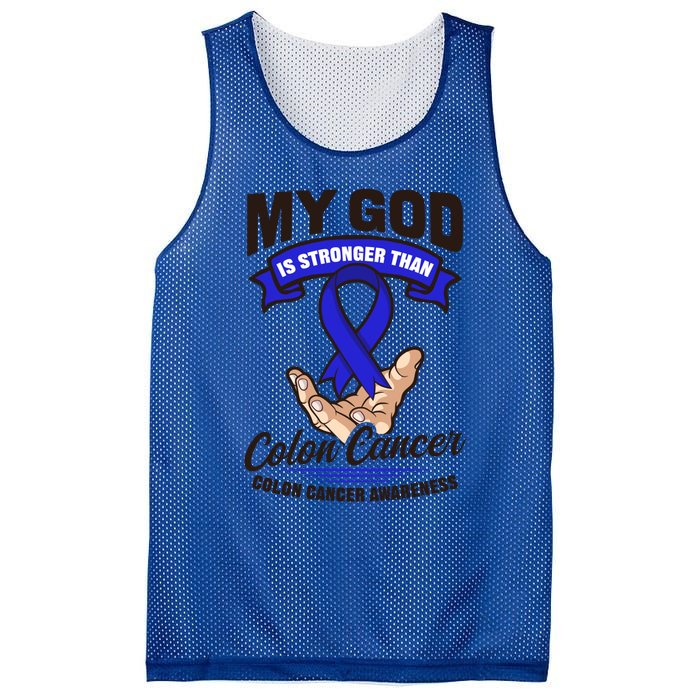 My God Is Stronger Than Design Colon Cancer Awareness Great Gift Mesh Reversible Basketball Jersey Tank