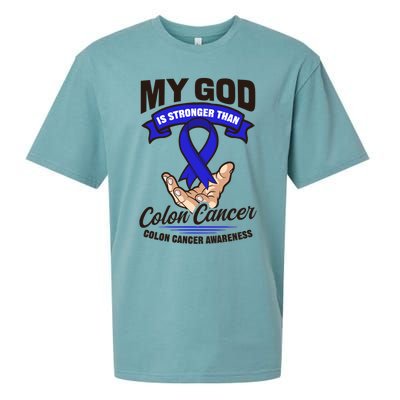 My God Is Stronger Than Design Colon Cancer Awareness Great Gift Sueded Cloud Jersey T-Shirt