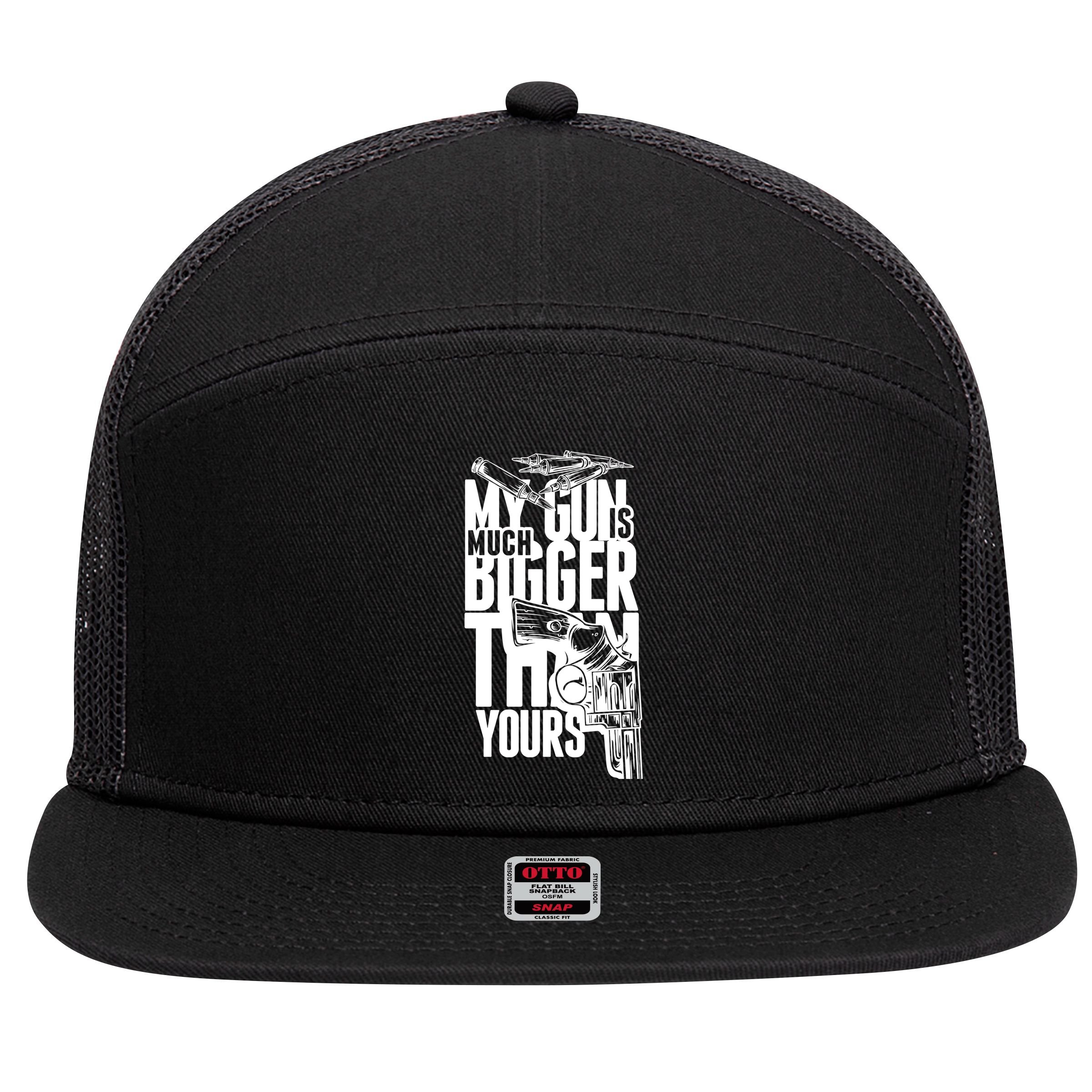 My Gun Is Much Bigger Than Yours 7 Panel Mesh Trucker Snapback Hat