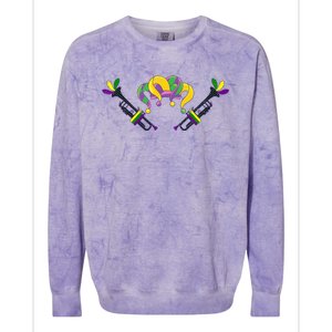 Musician Gift Jester Hat Masquerade Trumpet Mardi Gras Gift Colorblast Crewneck Sweatshirt