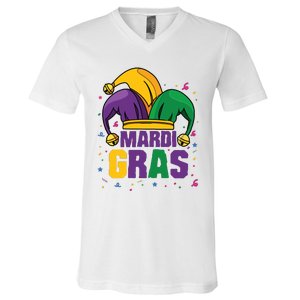 Mardi Gras Jester Costume Funny Mardi Gras V-Neck T-Shirt