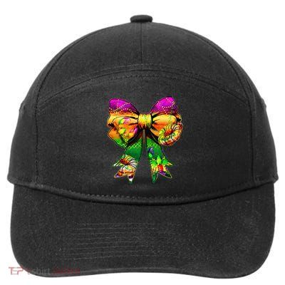 Mardi Gras King Cake Coquette Bow Crawfish Carnival 7-Panel Snapback Hat