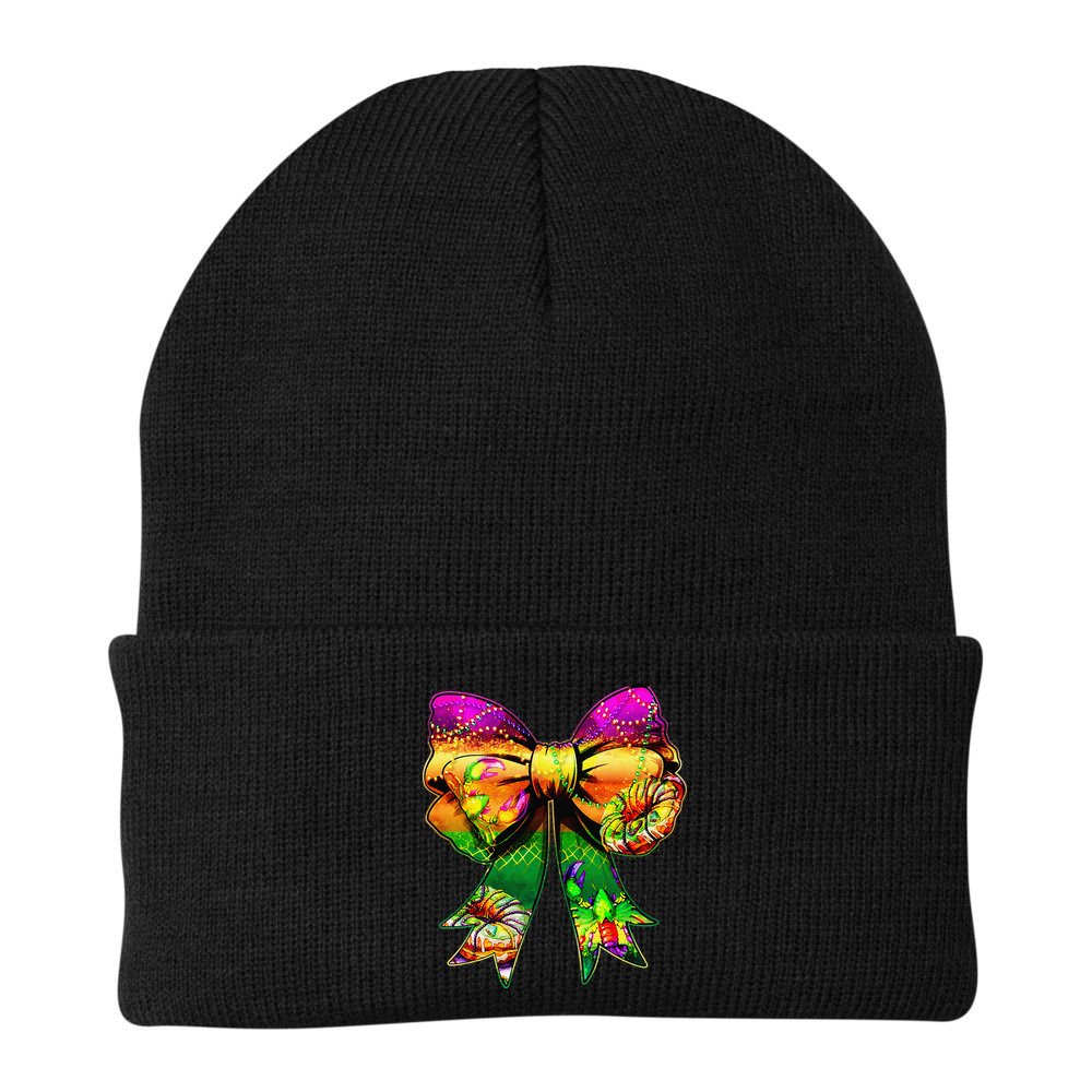 Mardi Gras King Cake Coquette Bow Crawfish Carnival Beanie