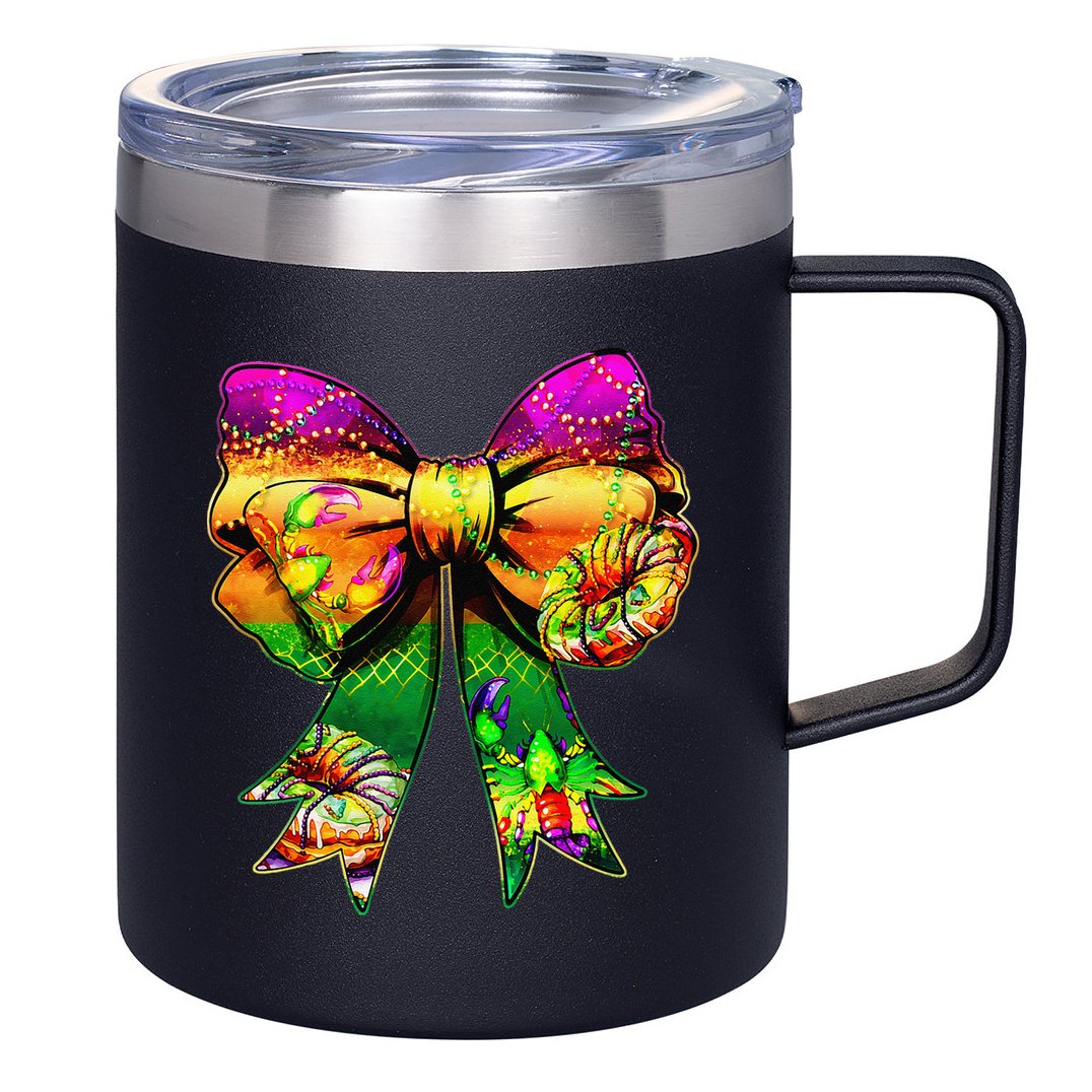 Mardi Gras King Cake Coquette Bow Crawfish Carnival 12oz Stainless Steel Coffee Mug