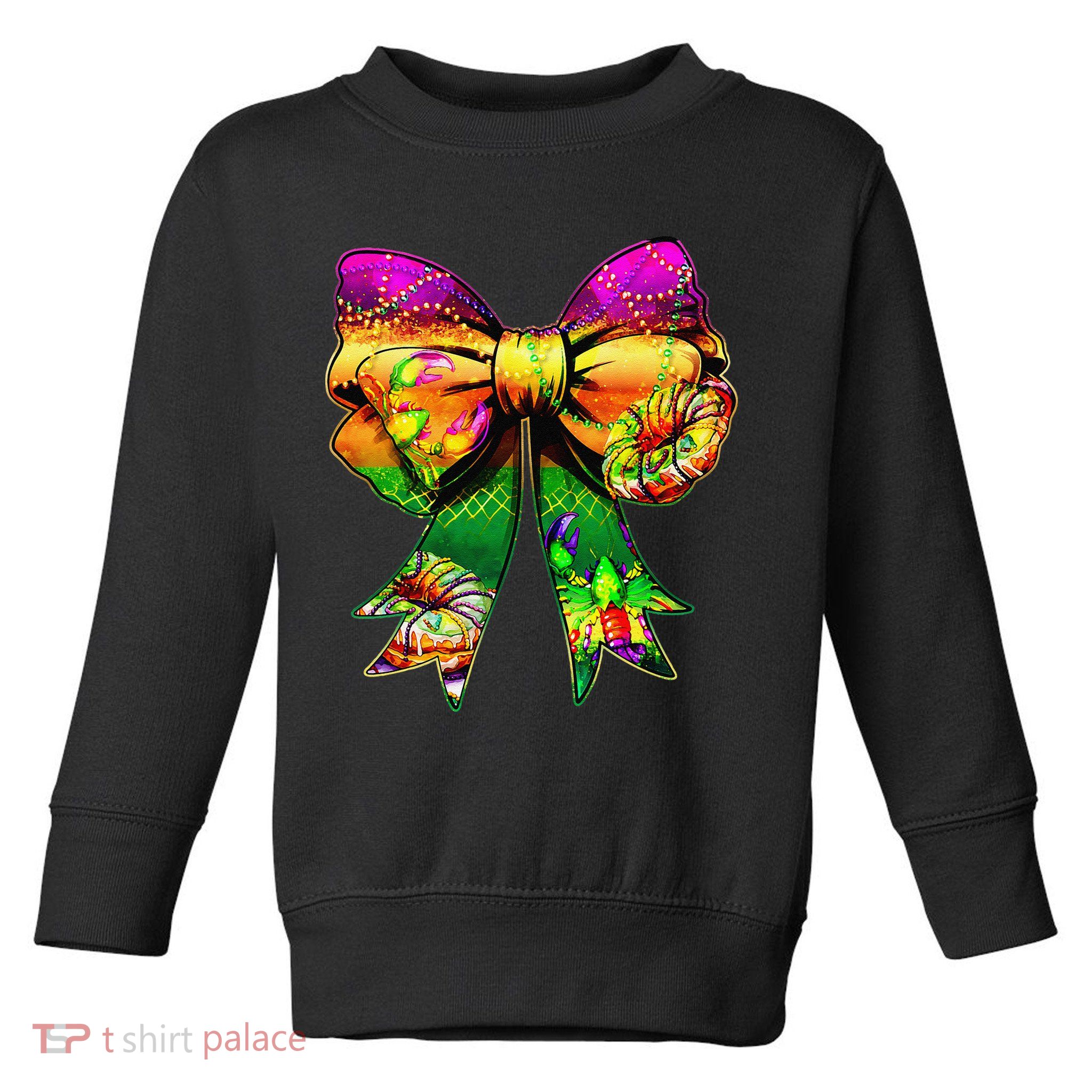 Mardi Gras King Cake Coquette Bow Crawfish Carnival Toddler Sweatshirt