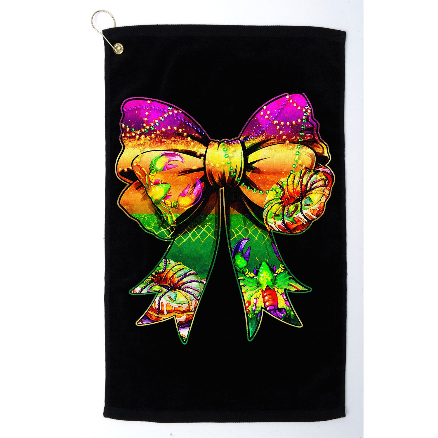 Mardi Gras King Cake Coquette Bow Crawfish Carnival Golf Towel