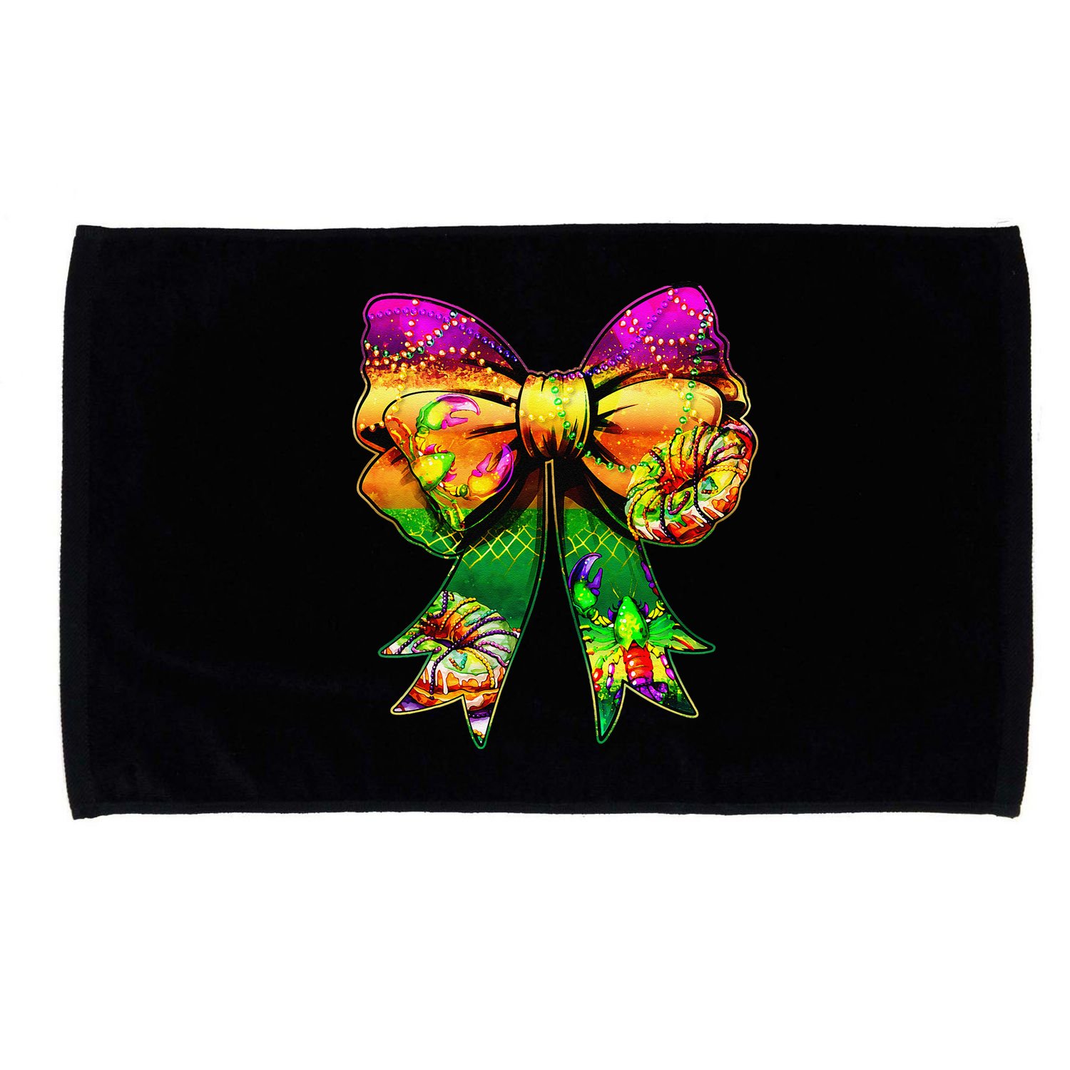 Mardi Gras King Cake Coquette Bow Crawfish Carnival Microfiber Hand Towel