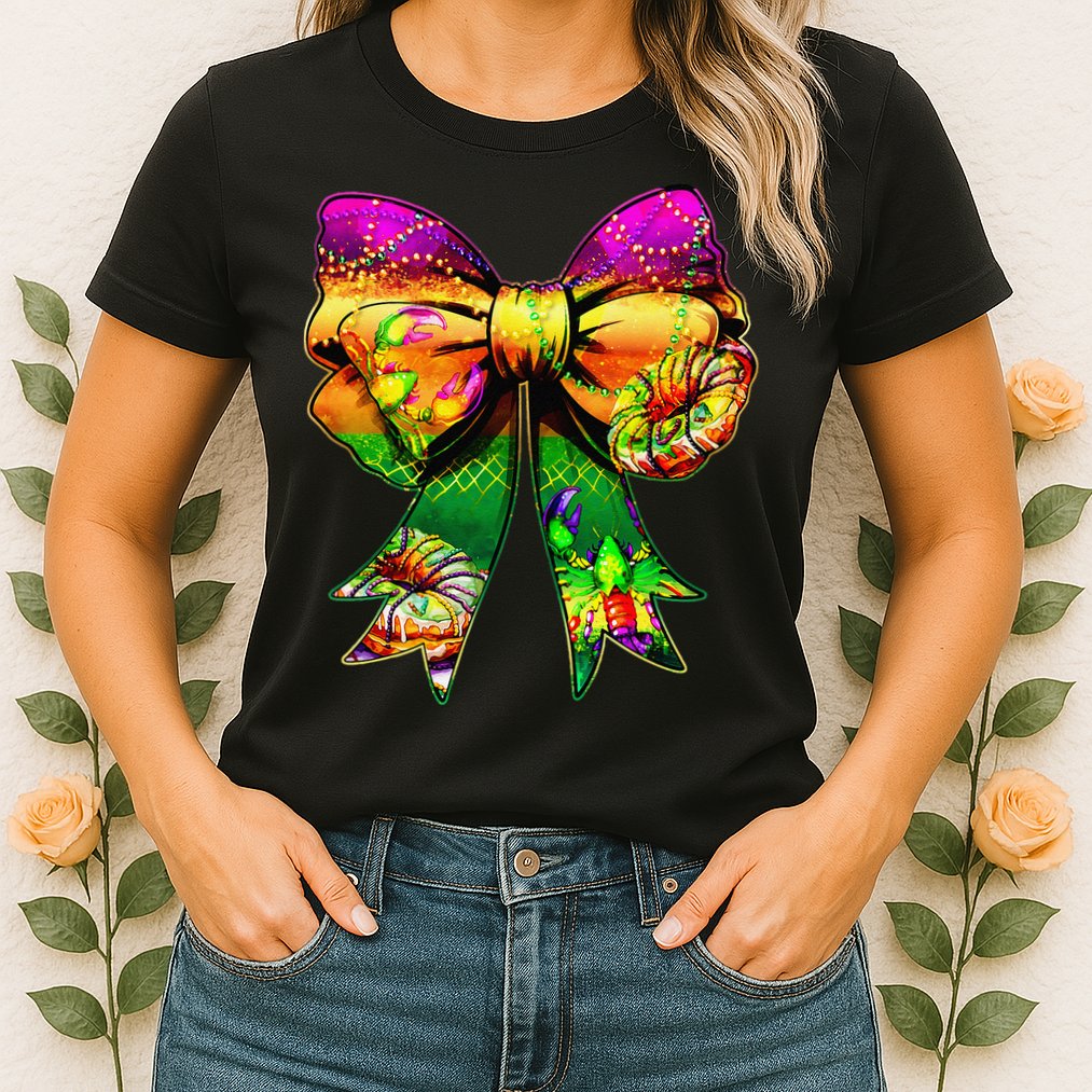 Mardi Gras King Cake Coquette Bow Crawfish Carnival Womens T-Shirt