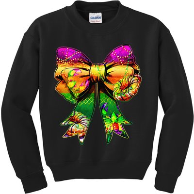 Mardi Gras King Cake Coquette Bow Crawfish Carnival Kids Sweatshirt