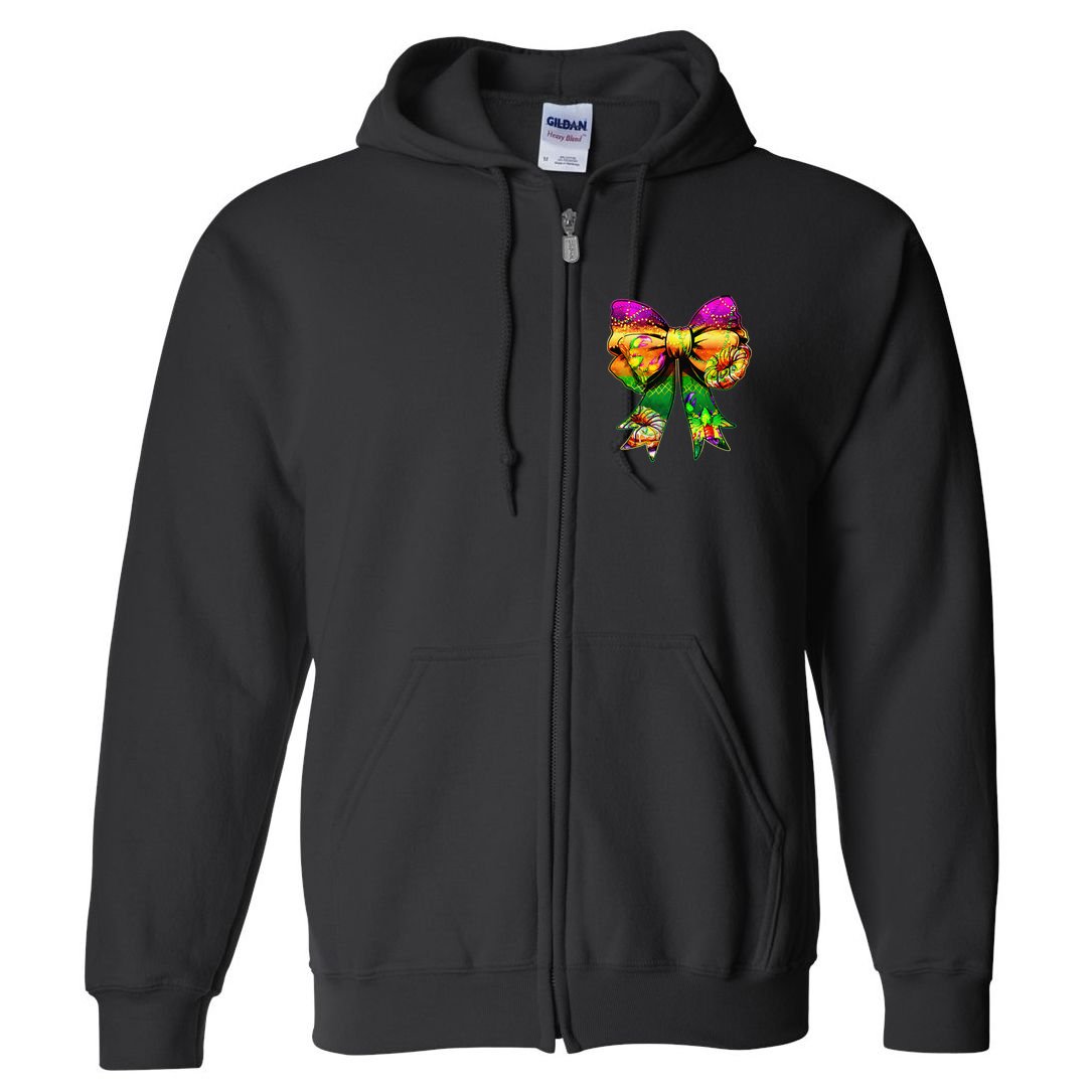 Mardi Gras King Cake Coquette Bow Crawfish Carnival Full Zip Hoodie