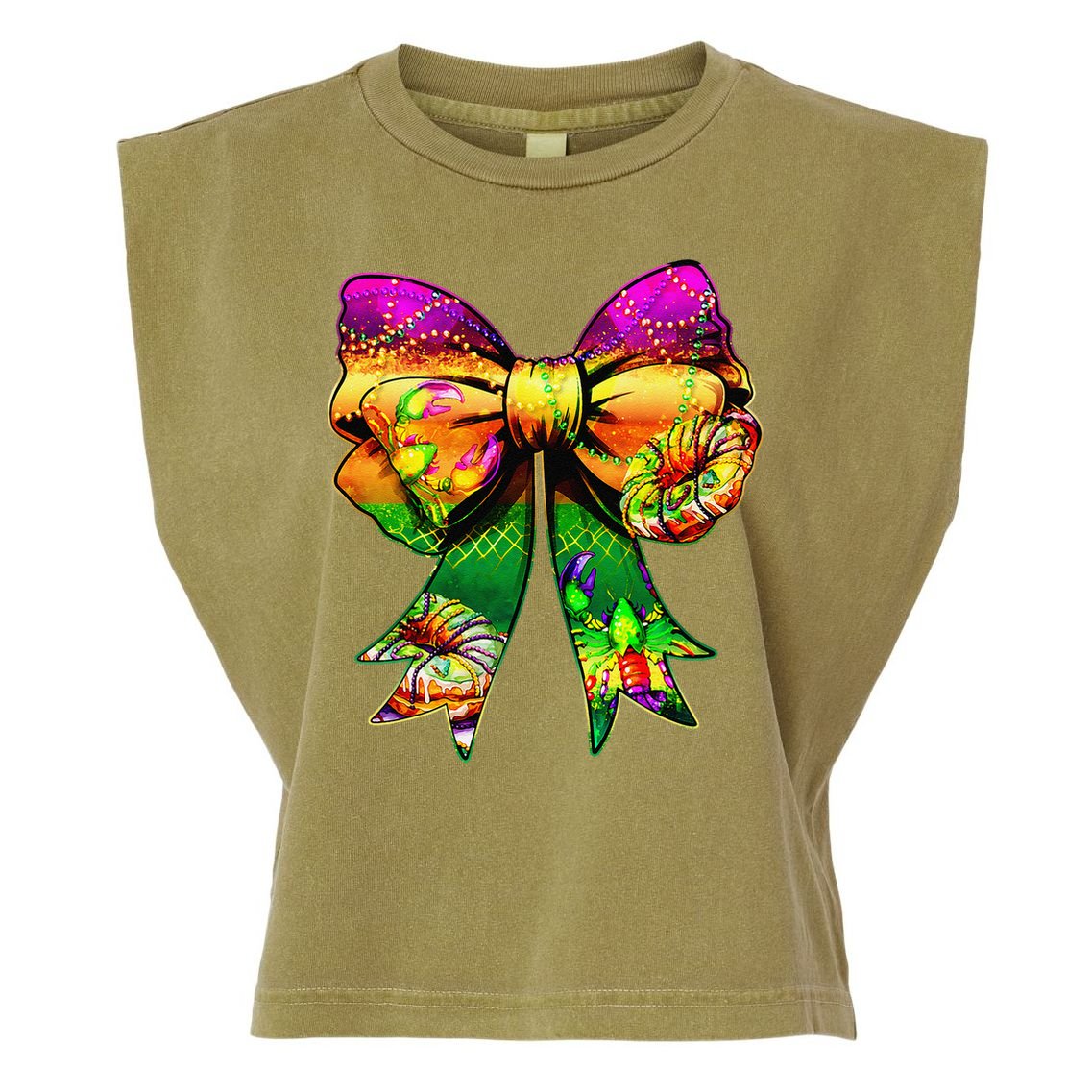 Mardi Gras King Cake Coquette Bow Crawfish Carnival Garment-Dyed Women's Muscle Tee