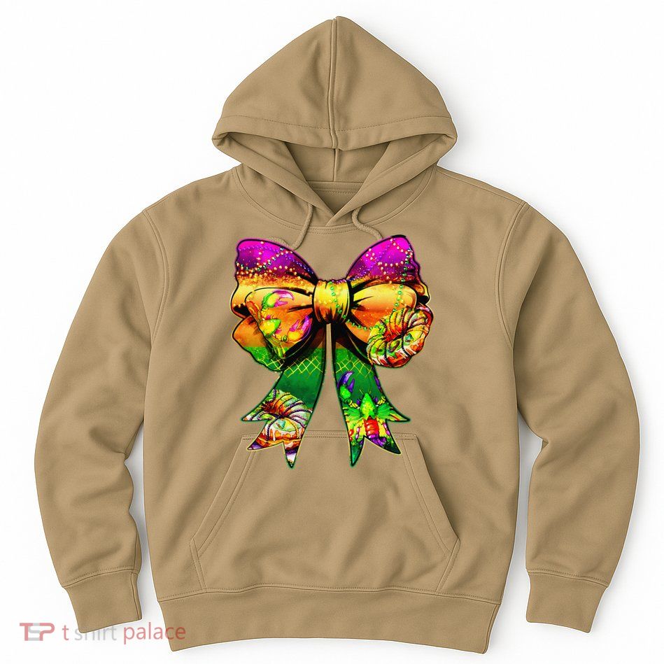 Mardi Gras King Cake Coquette Bow Crawfish Carnival Hoodie