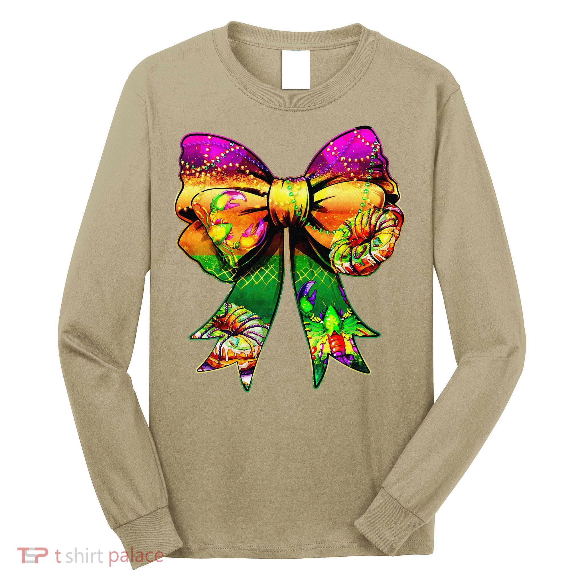 Mardi Gras King Cake Coquette Bow Crawfish Carnival Long Sleeve Shirt