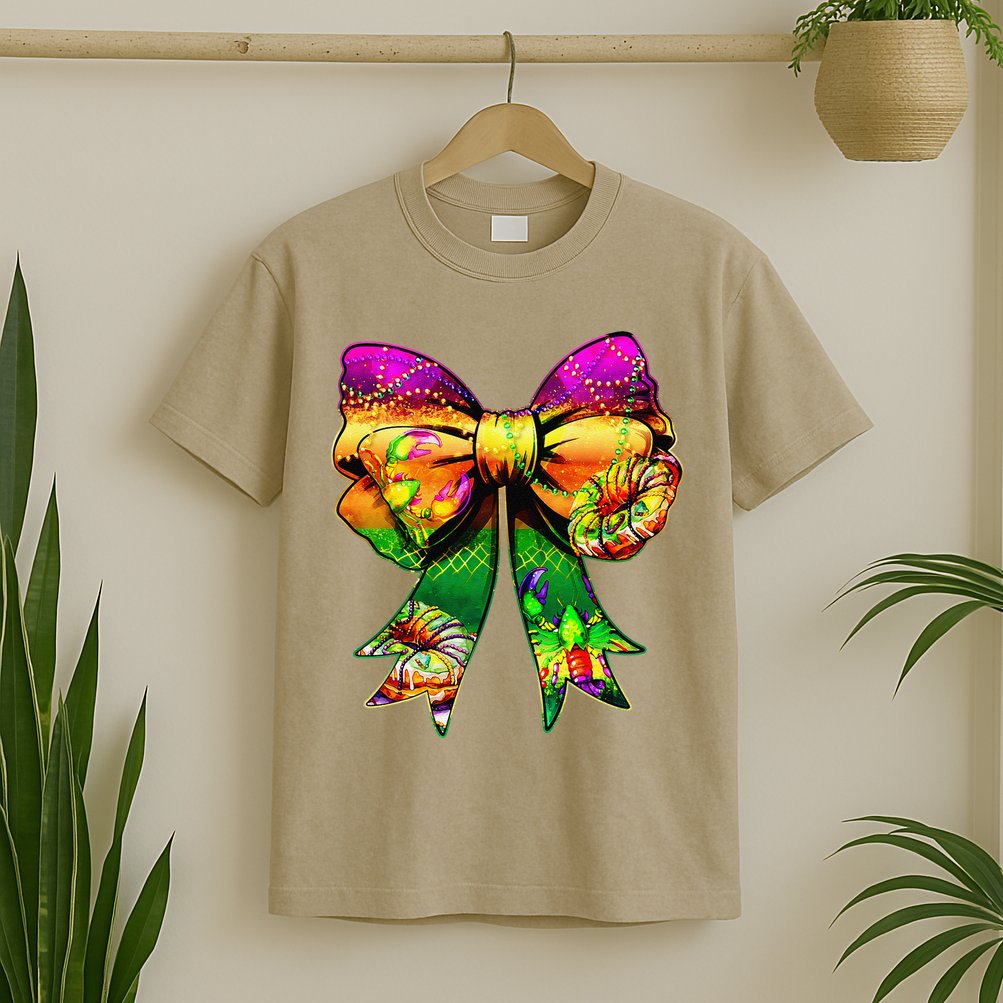 Mardi Gras King Cake Coquette Bow Crawfish Carnival T-Shirt